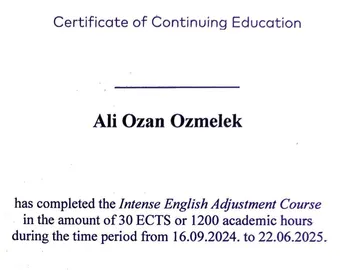 Certificate of Continuing Education, Intense English Adjustment Course, 30 ECTS, 2024/25